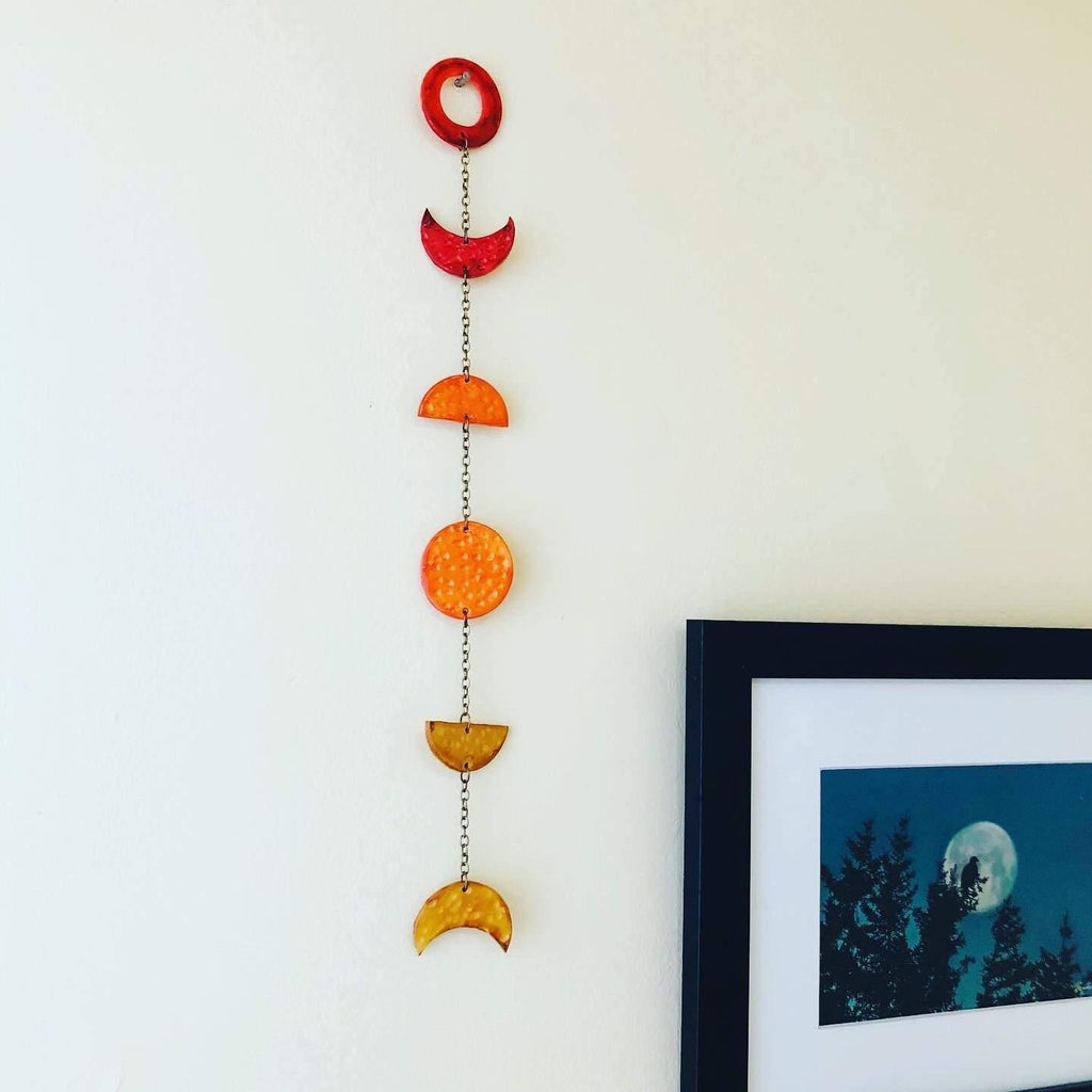 Ombe Moon Phase Wall Hanging in Yellow Orange Red
